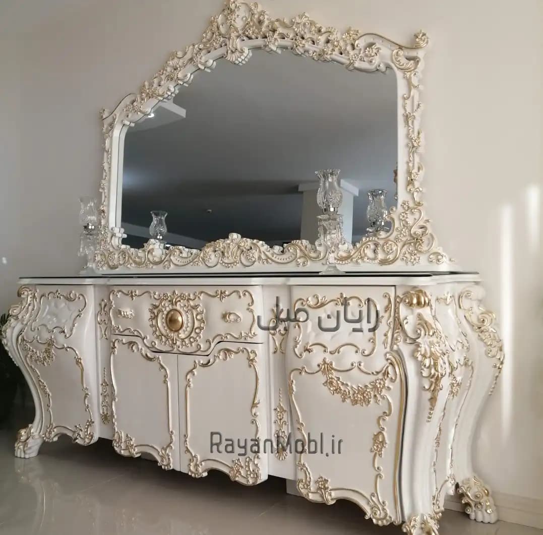 آینه کنسول چوبی سلطنتی چهار درب