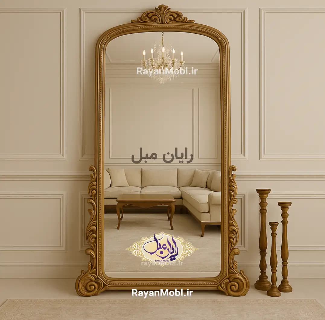 آینه قدی مدل مروارید | طراحی مجلل با فریم چوب راش طبیعی