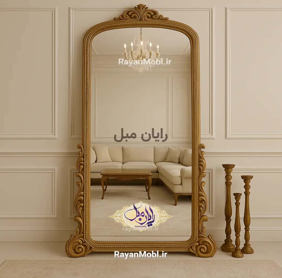 آینه قدی مدل مروارید | طراحی مجلل با فریم چوب راش طبیعی