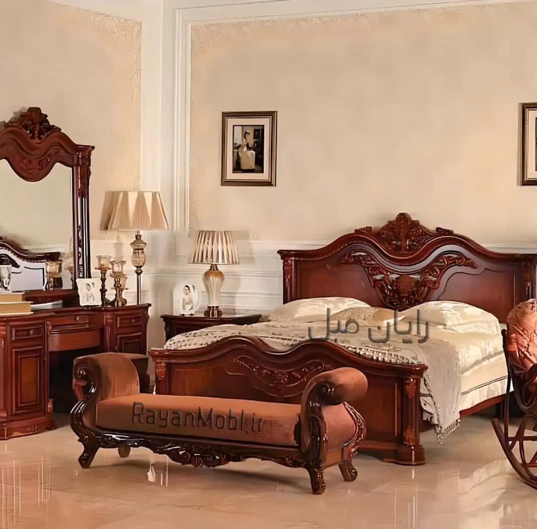 تخت خواب چوبی دونفره کلاسیک